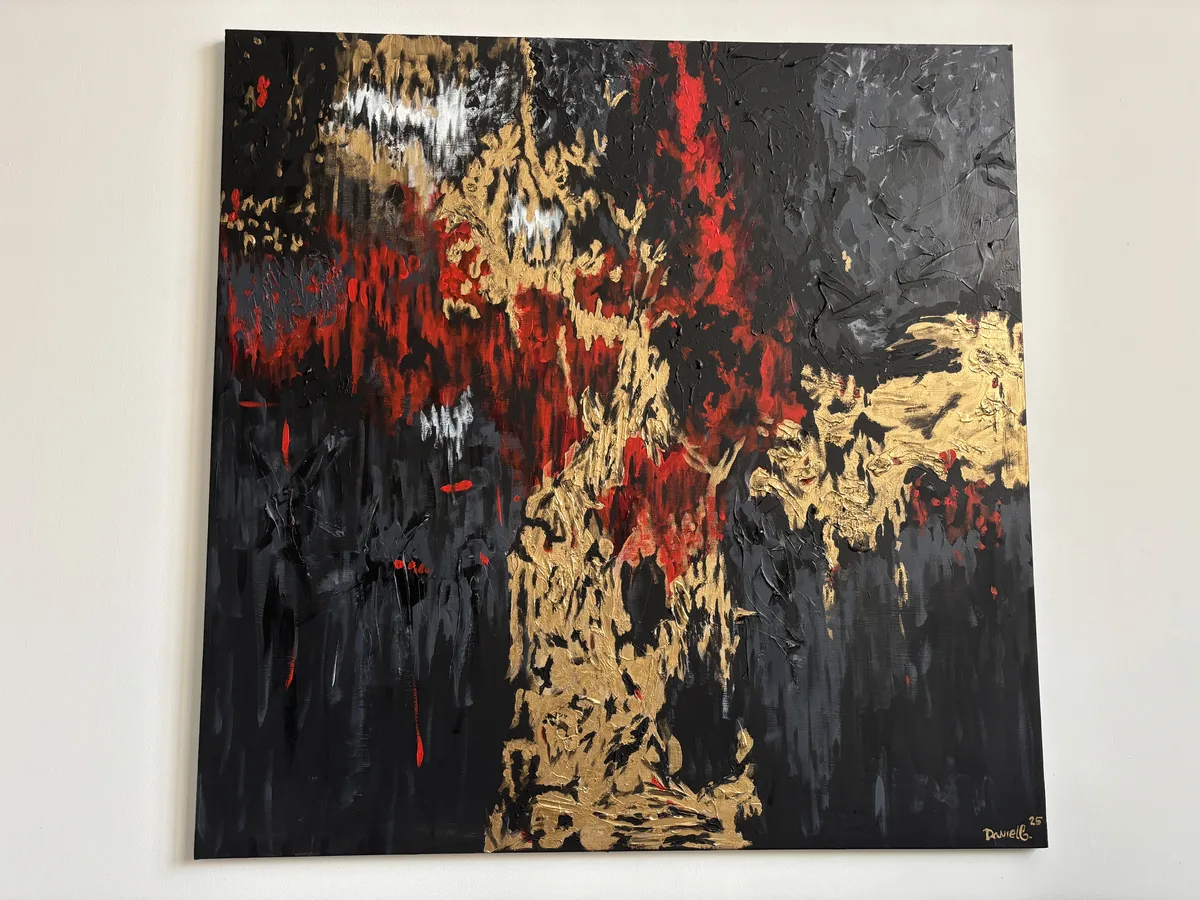 Bleeding Gold — abstraktní obraz do interiéru, celkový pohled