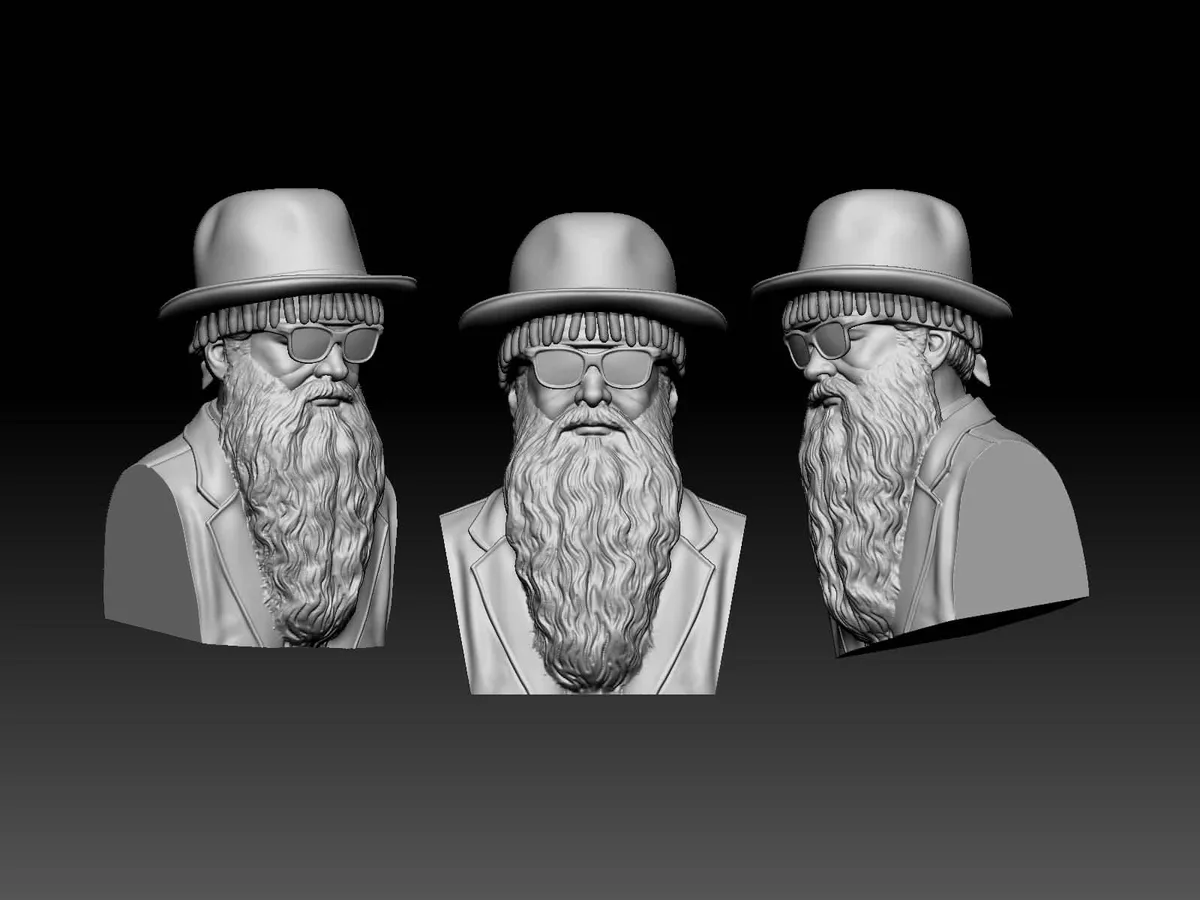 Busta jako dárek — 3D model Billyho Gibbonse ze tří pohledů