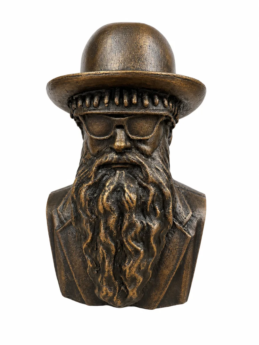 Busta jako dárek — hotová bronzová busta Billyho Gibbonse ze ZZ Top, čelní pohled