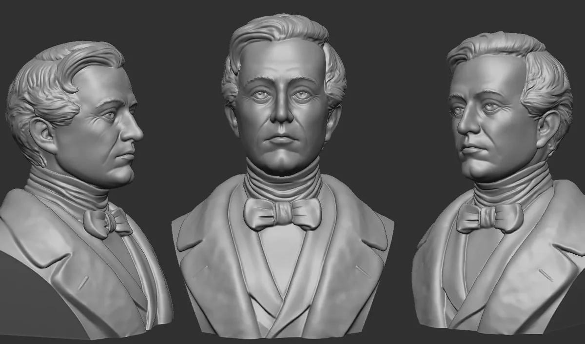 Busta Josef Kajetán Tyl — 3D model ze tří pohledů
