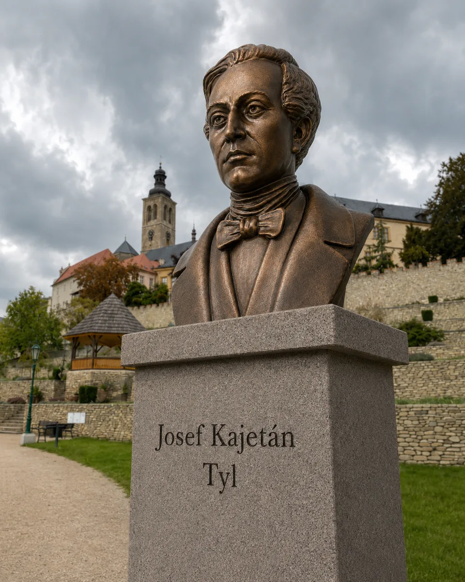 Busta Josef Kajetán Tyl — vizualizace na podstavci, kostel svatého Jakuba v Kutné Hoře