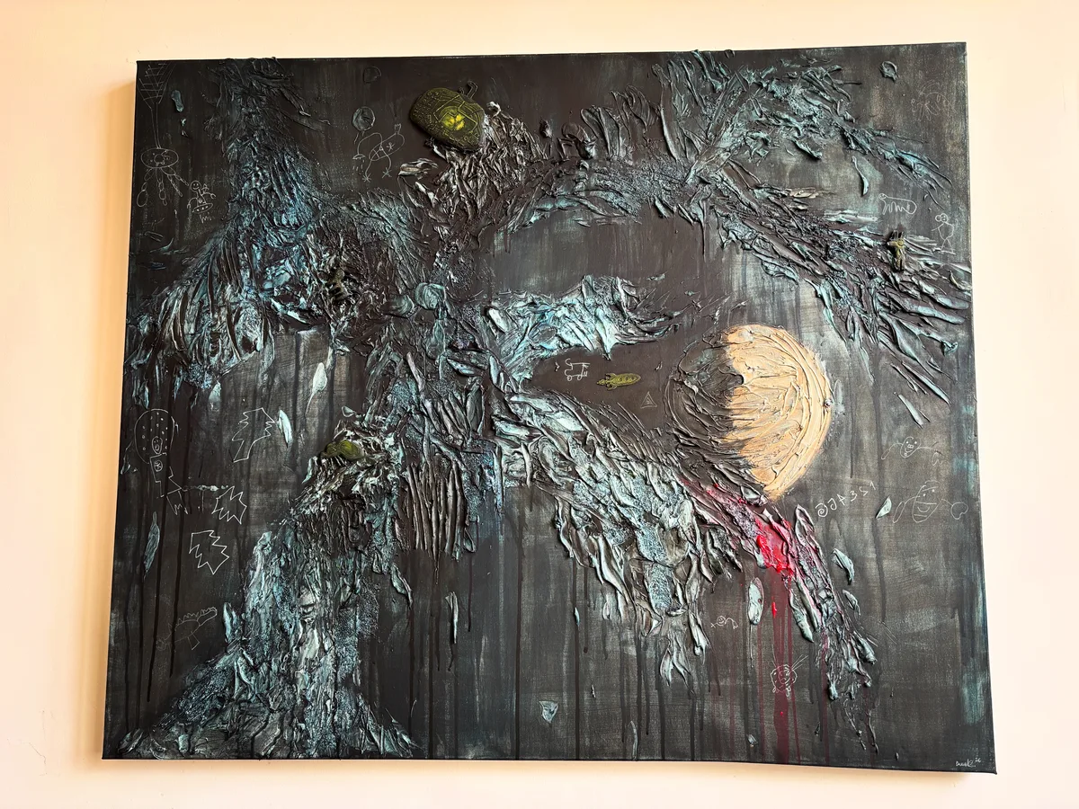 Propojení I — akryl, impasto, 3D tisk, bronz