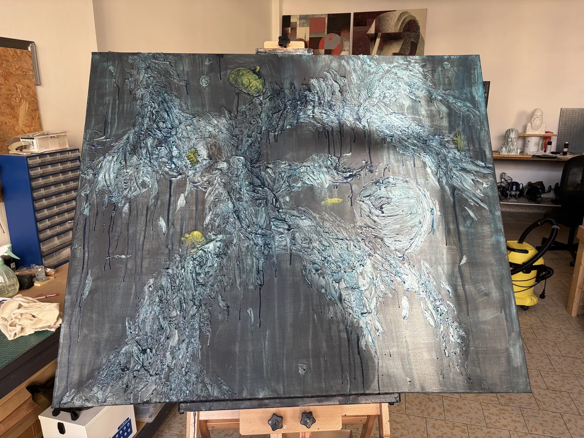 Obraz na míru — Propojení I, integrace modro-černou barvou